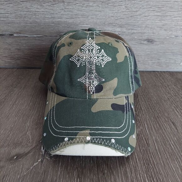 Bling Cross Camo Baseball Cap Strapback Hat OSFA - Picture 1 of 8
